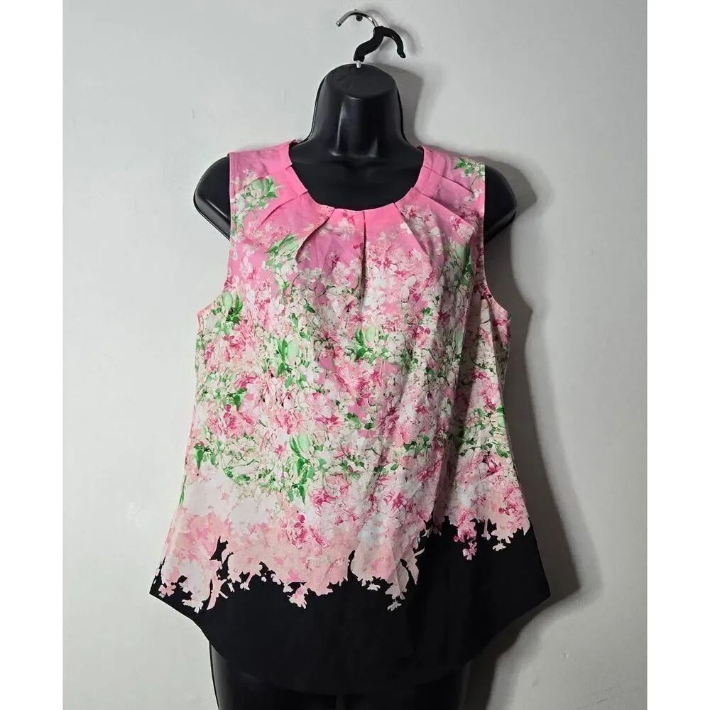 New York & Company Top Size Small Sleeveless Floral Print Pink Black NWT